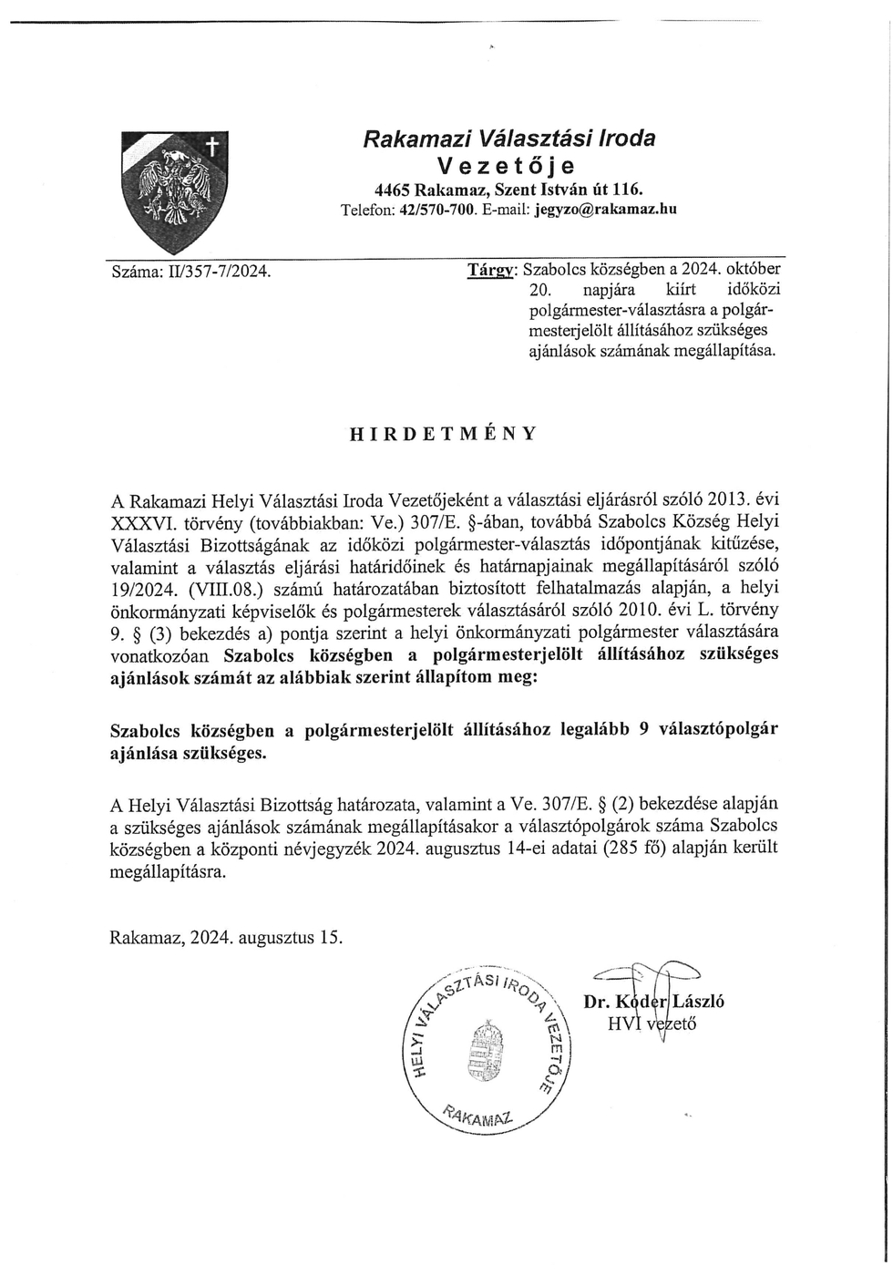 hirdetmeny ajanlas szam