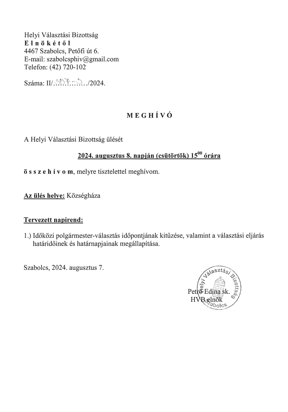 meghivo valasztas idopontja